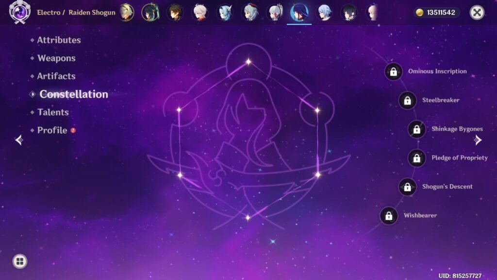 Raiden Shogun's constellation section