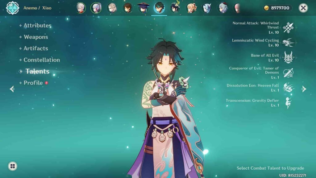 Xiao's skill section
