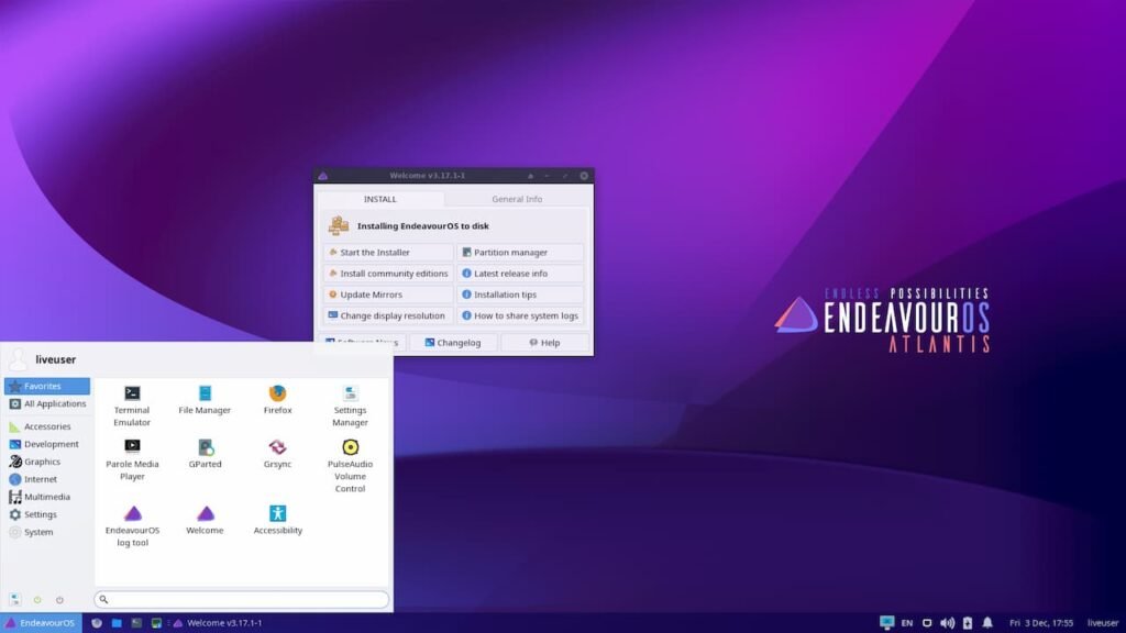 EndeavourOS with the XFCE DE