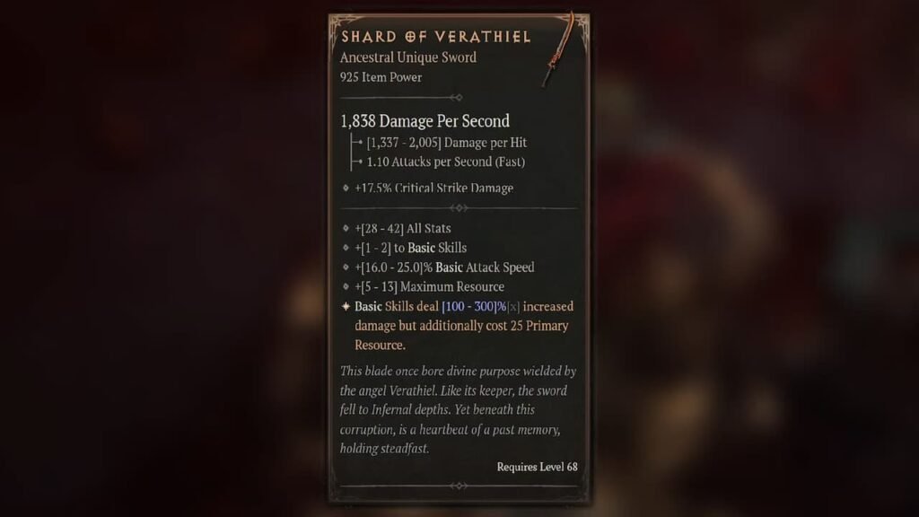 Shard of Verathiel stats and Affixes