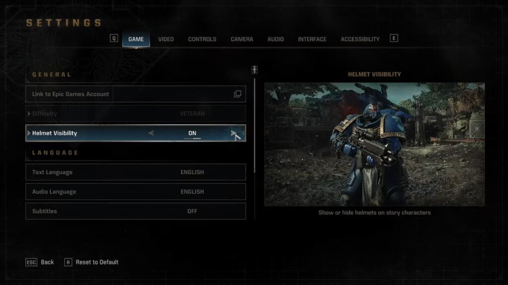helmet settings in Warhammer 40K: Space Marine 2.