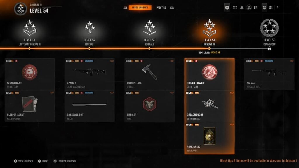 Level progression unlock Black Ops 6