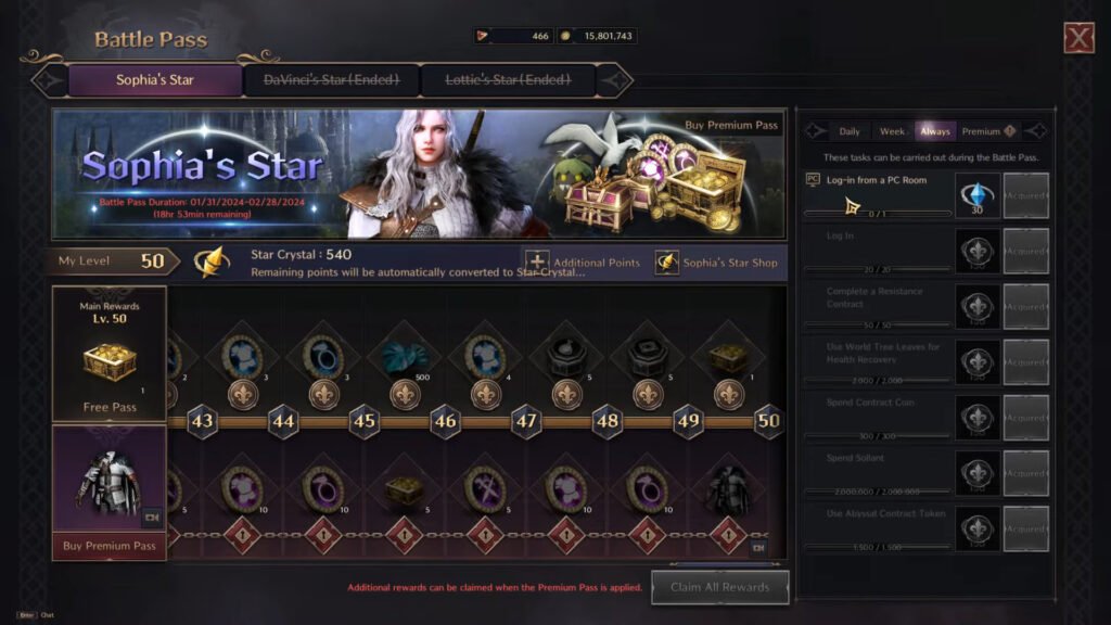 Throne and Liberty battle pass