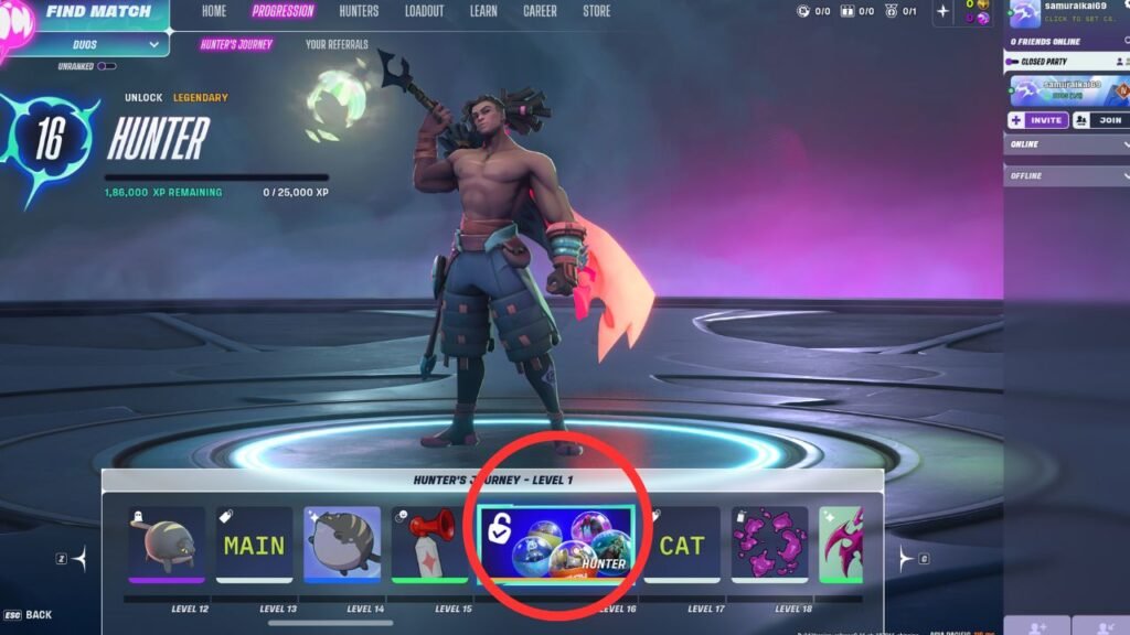 Menu to unlock free Hunters in Supervive