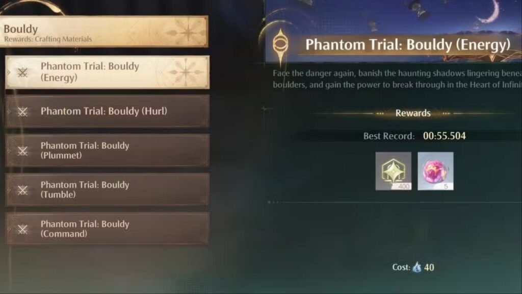 Bouldy Phantom Trial Infinity Nikki