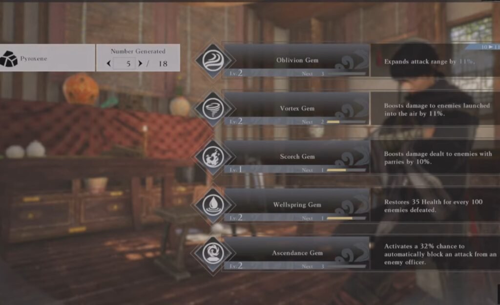 Gem types and upgrades in Dynasty Warriors Origins