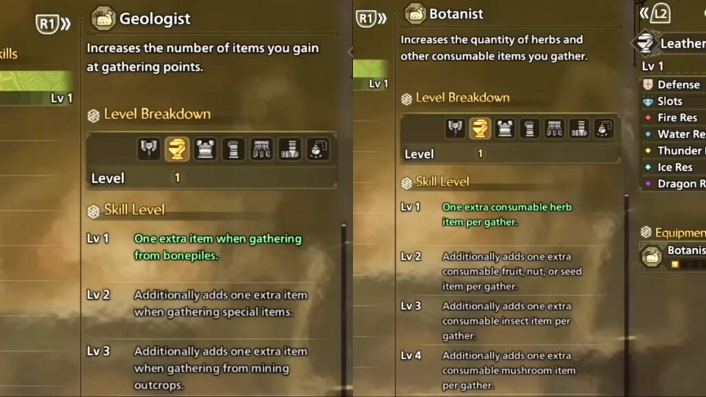 Botany and Geologist skills Monster Hunter Wilds