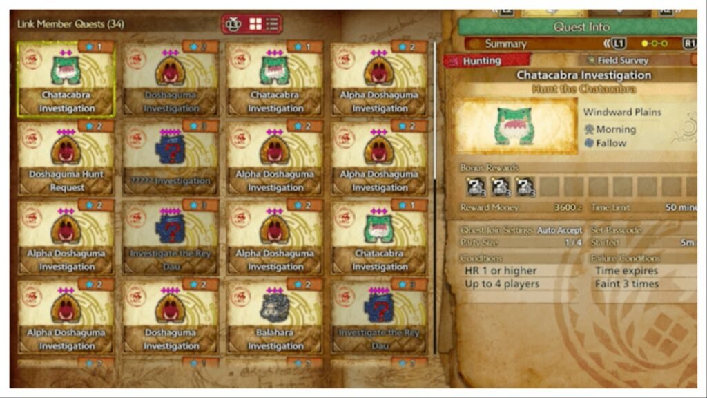 Monster Hunter Wilds Link Members quest tab
