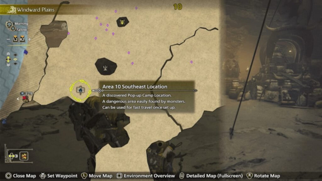Pop-up camp setup location in the Windward Plains