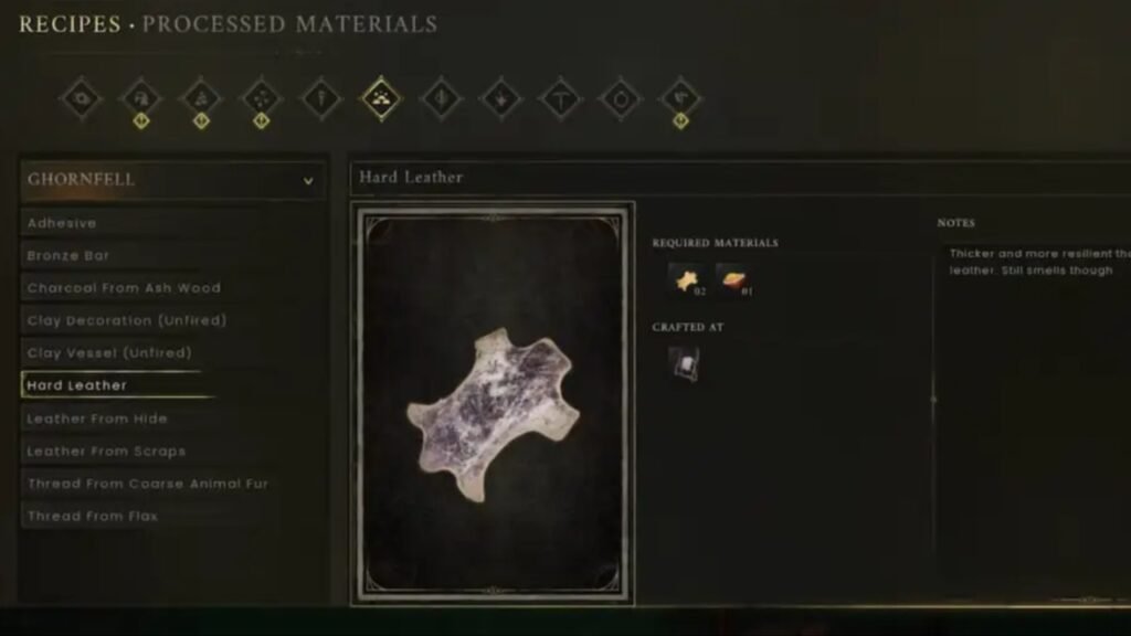Hard leather recipe in RuneScape Dragonwilds
