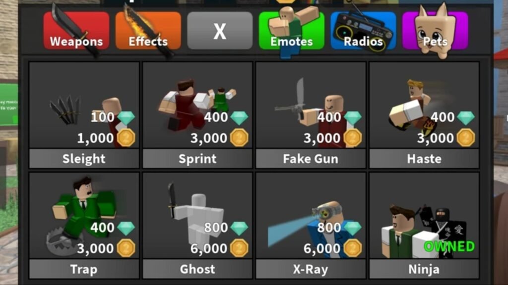 Perks shop in Murder Mystery 2