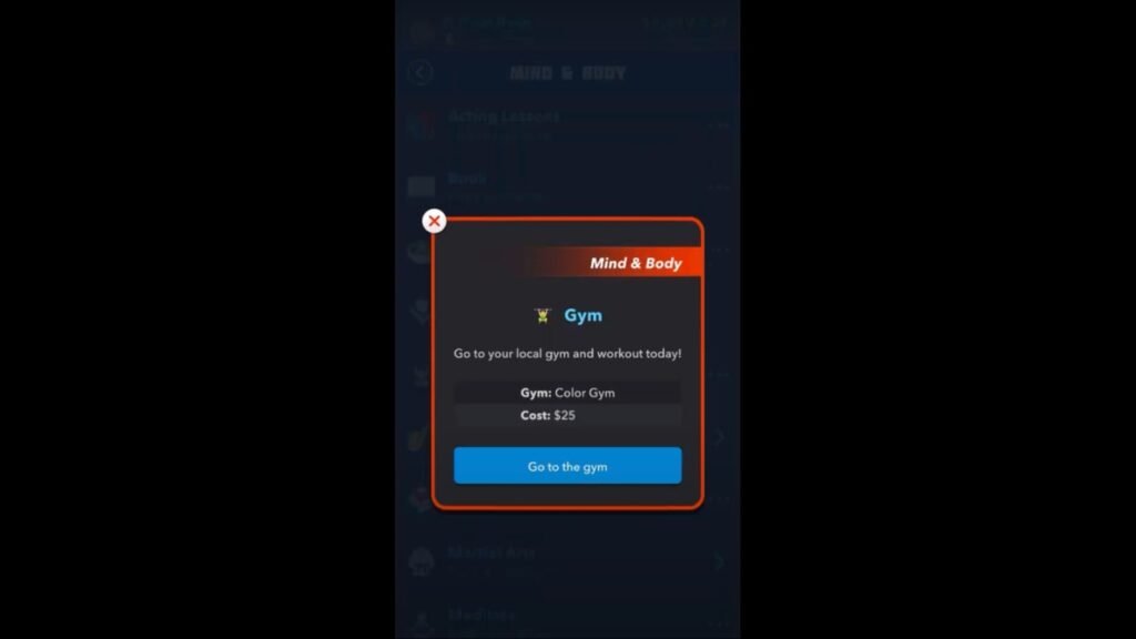 Joining the Gym in BitLife