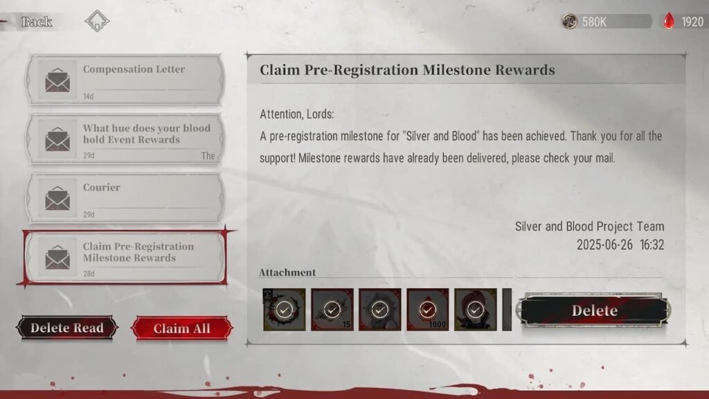 silver and blood pre-registration rewards