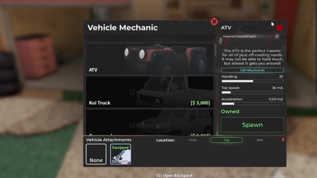 Vehicle customization in Dig