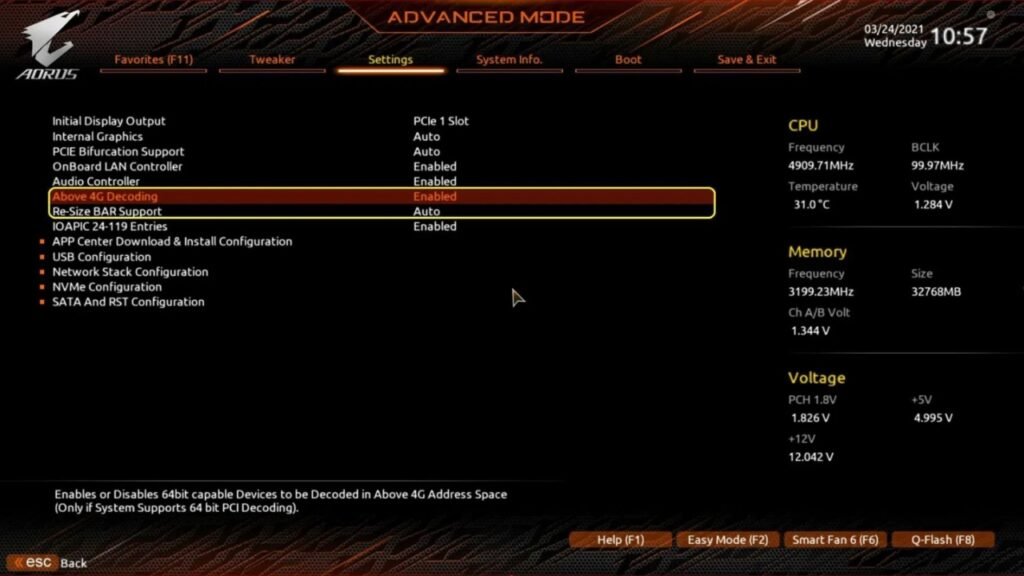 Disabling ReBar and 4G Decoding