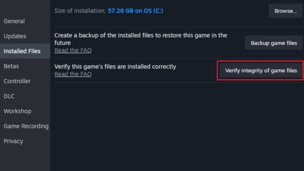 Verifying game file integrity on Steam