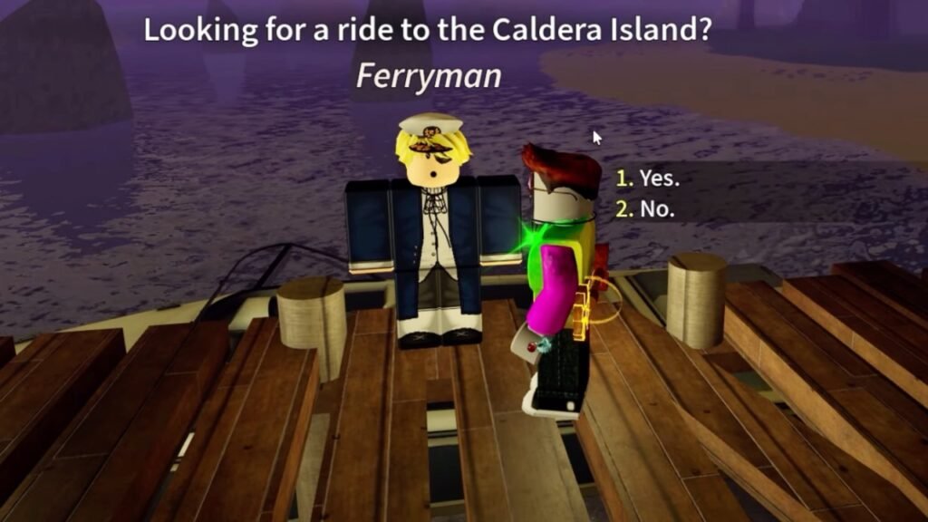 heading to Caldera Island in Prospecting Roblox