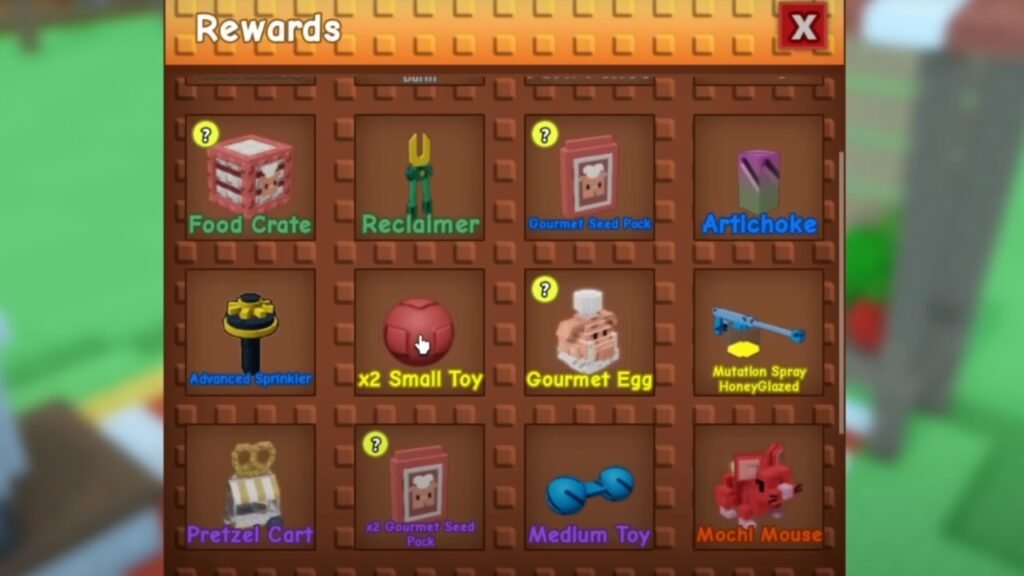 Cooking rewards Grow A GArden