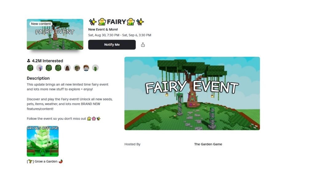 Fairy event listing on Roblox
