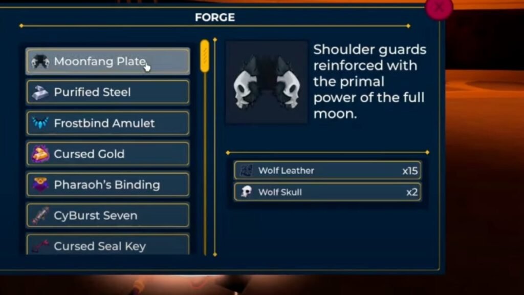 Forge crafting recipes in Vox Seas