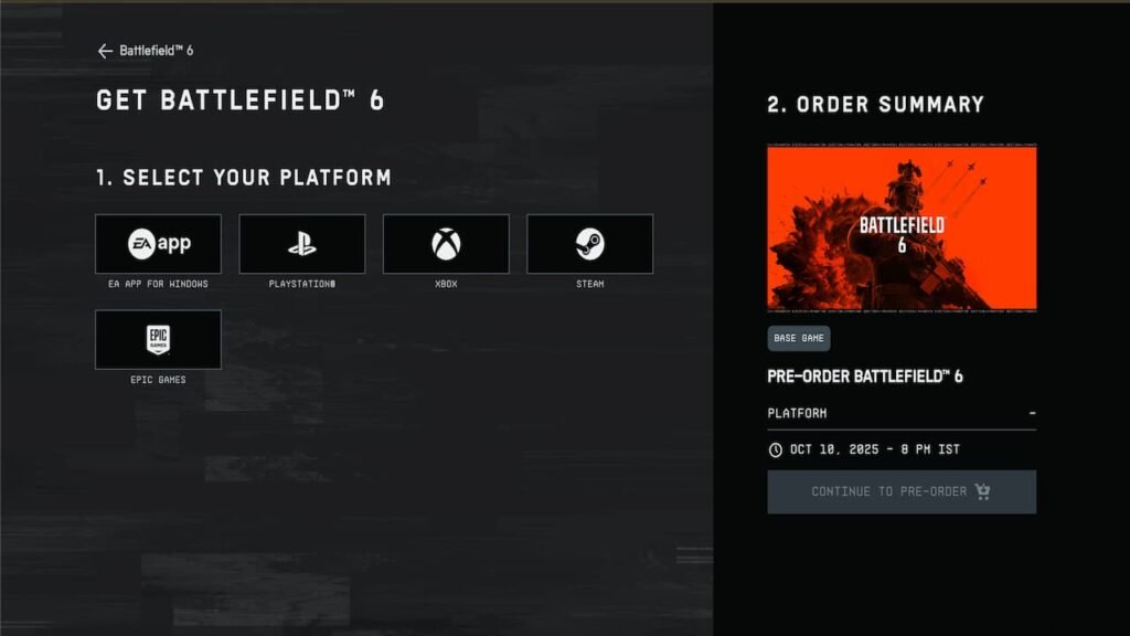 Battlefield 6 pre-order screen