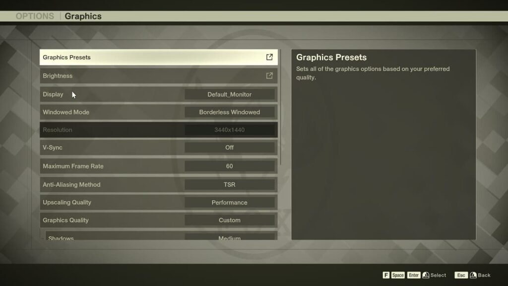 MGS Delta PC settings