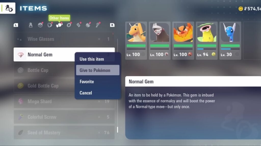 Normal Gem in Pokemon Legends Z-A