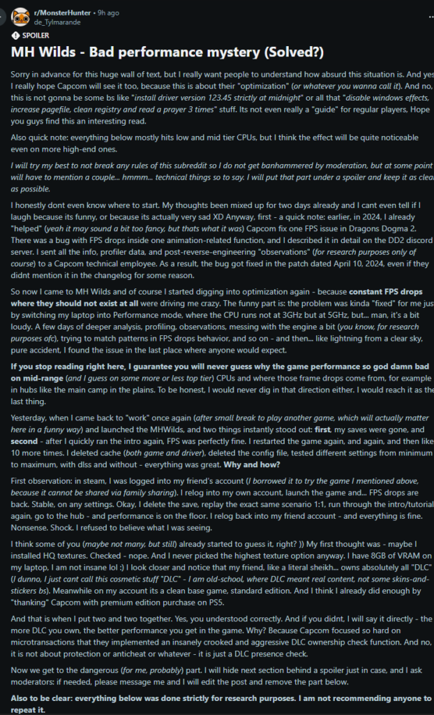 Mosnter Hunter Wilds performance paywall