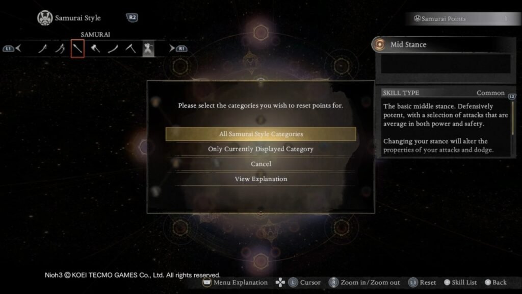 Respecing Samurai skills in Nioh 3