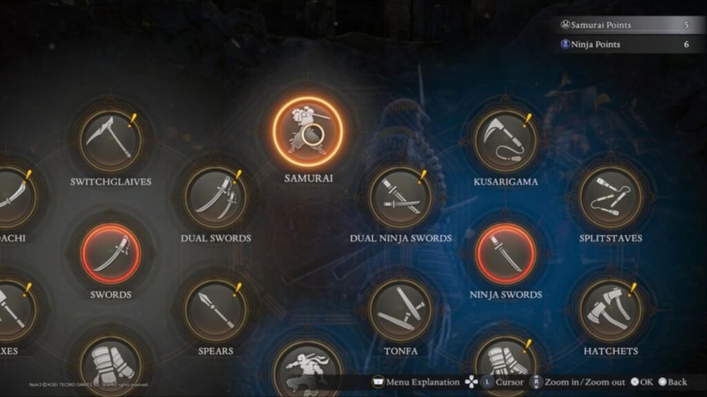 Weapon types and styles in Nioh 3