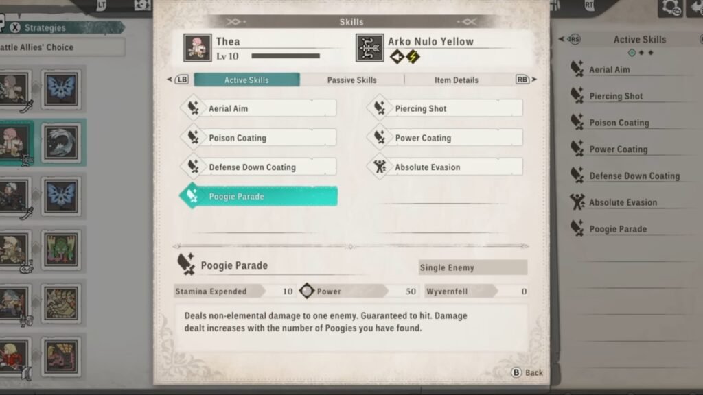 Battle Ally Thea has a Poogie-related skill