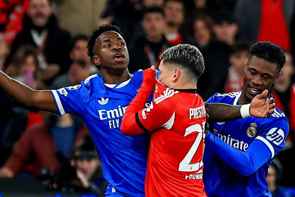 Vinicius during the 2026 UCL playoff match against Benfica